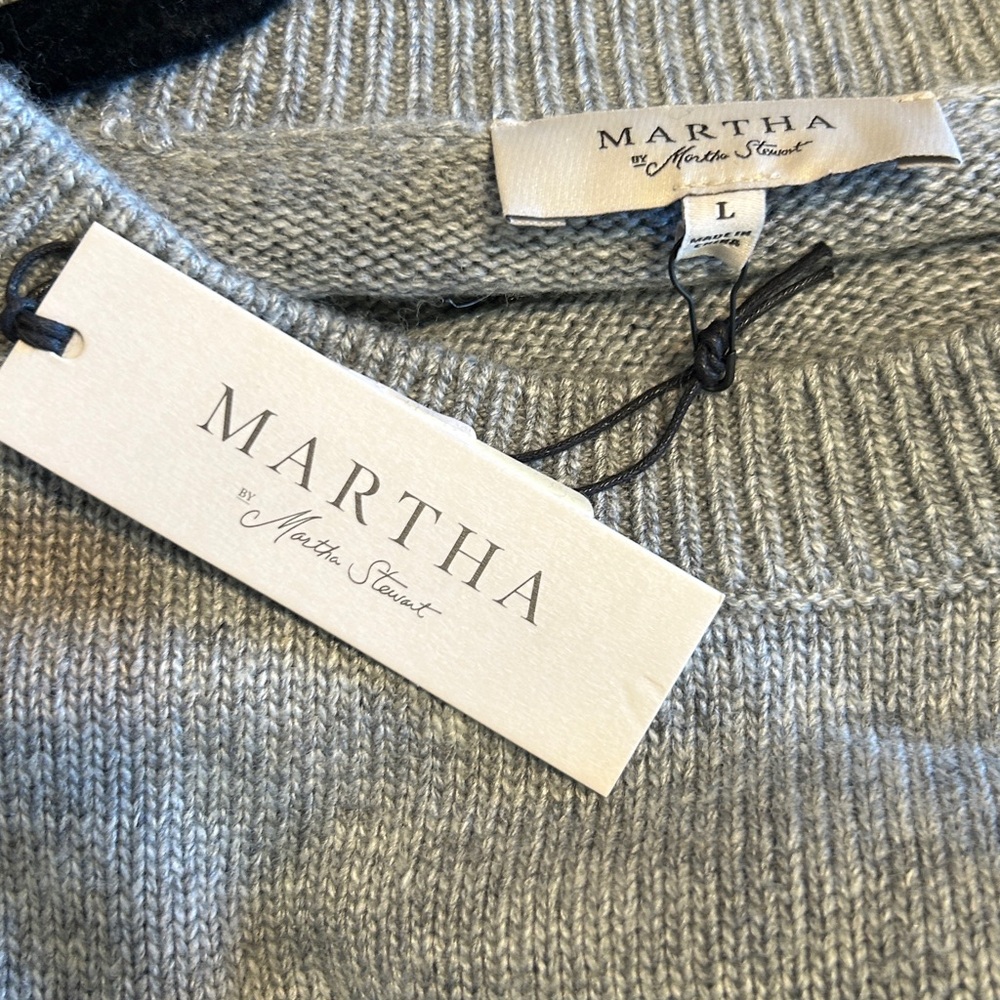 New Martha Stewart Wool Cashmere Large Sweater Bishop Ballon Sleeve Heather Gray - Picture 7 of 11